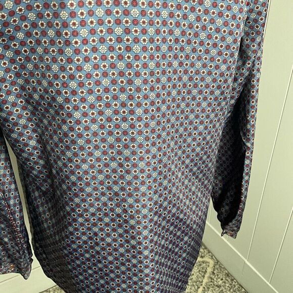 Vintage Lady Holiday Womens Medium Tie Neck Button Front Blouse Blue Floral - Picture 10 of 14